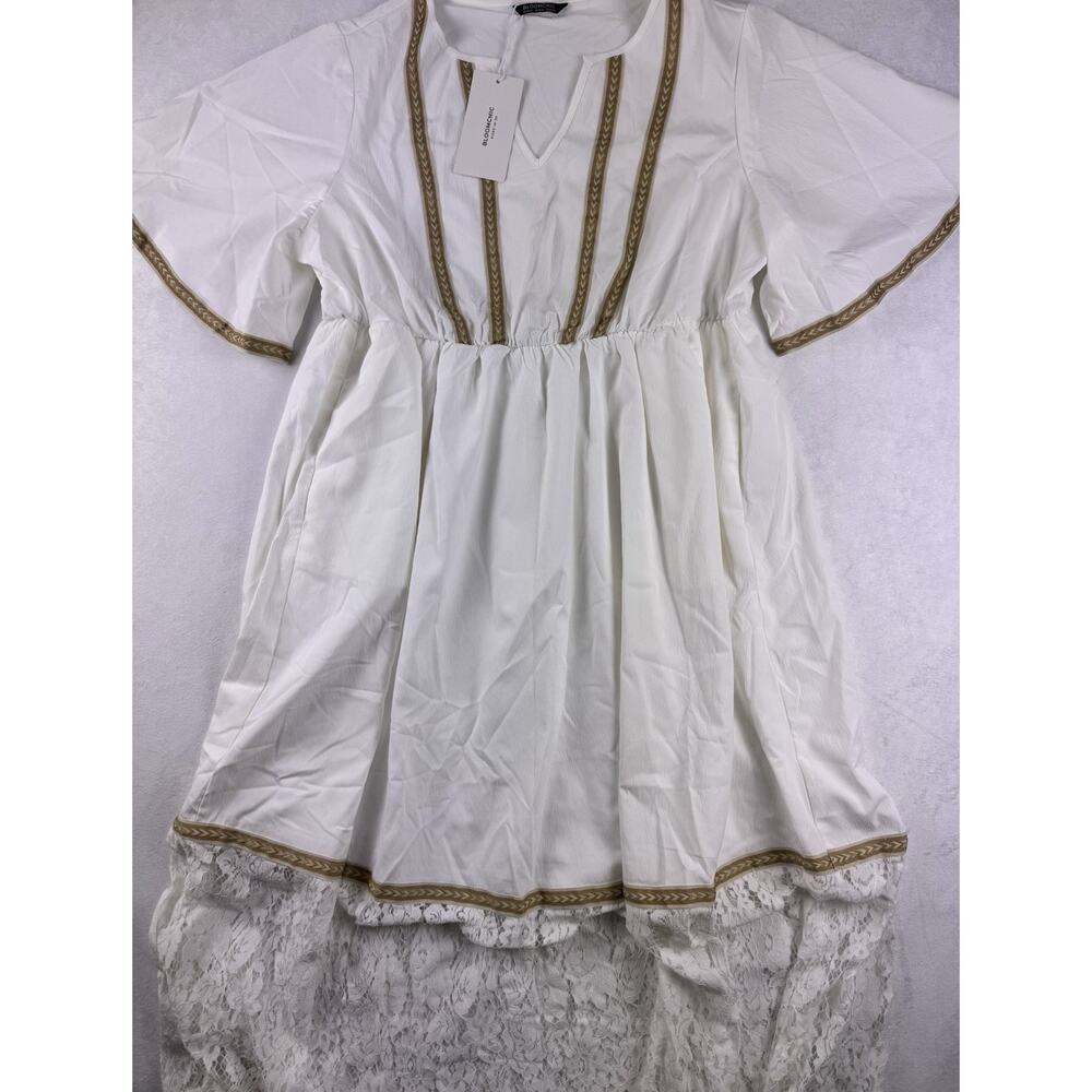 BloomChic White Embroidered Dress Ochre Vertical Neckline Detail Size 18-20 NWT